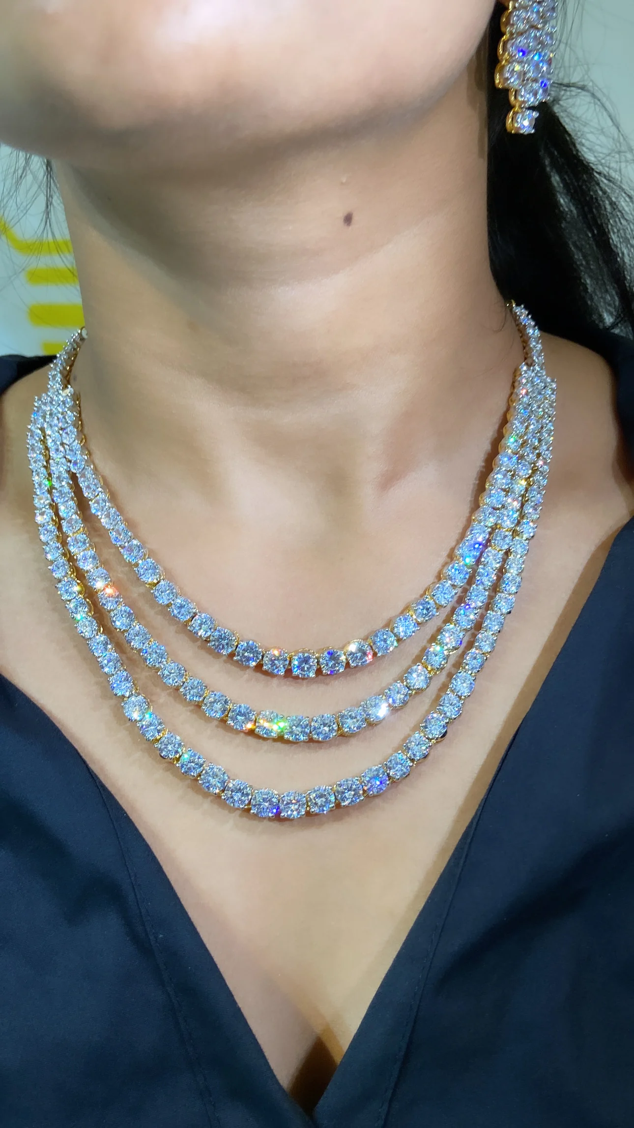 BLING STORY - 3 liner solitaire diamanté necklace set with earrings - Image 3