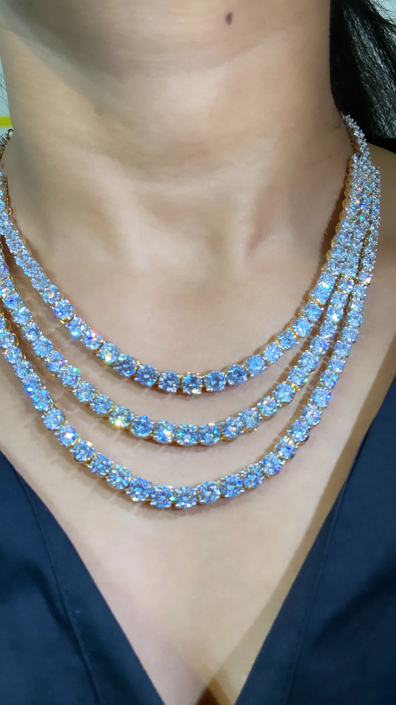 BLING STORY - 3 liner solitaire diamanté necklace set with earrings - Image 5