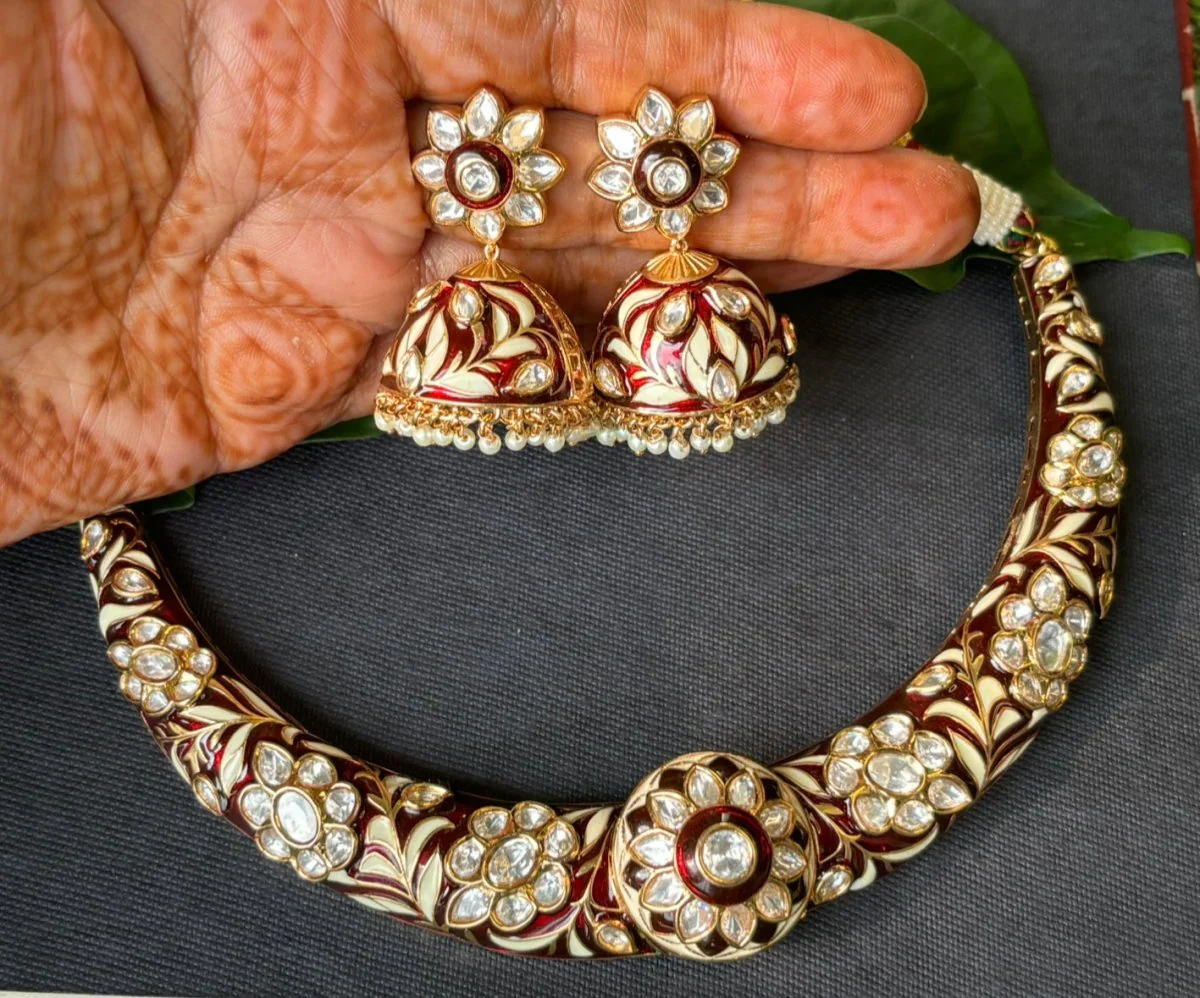 Festive Meenakari Hasli + Jhumki 🤎 - Image 6