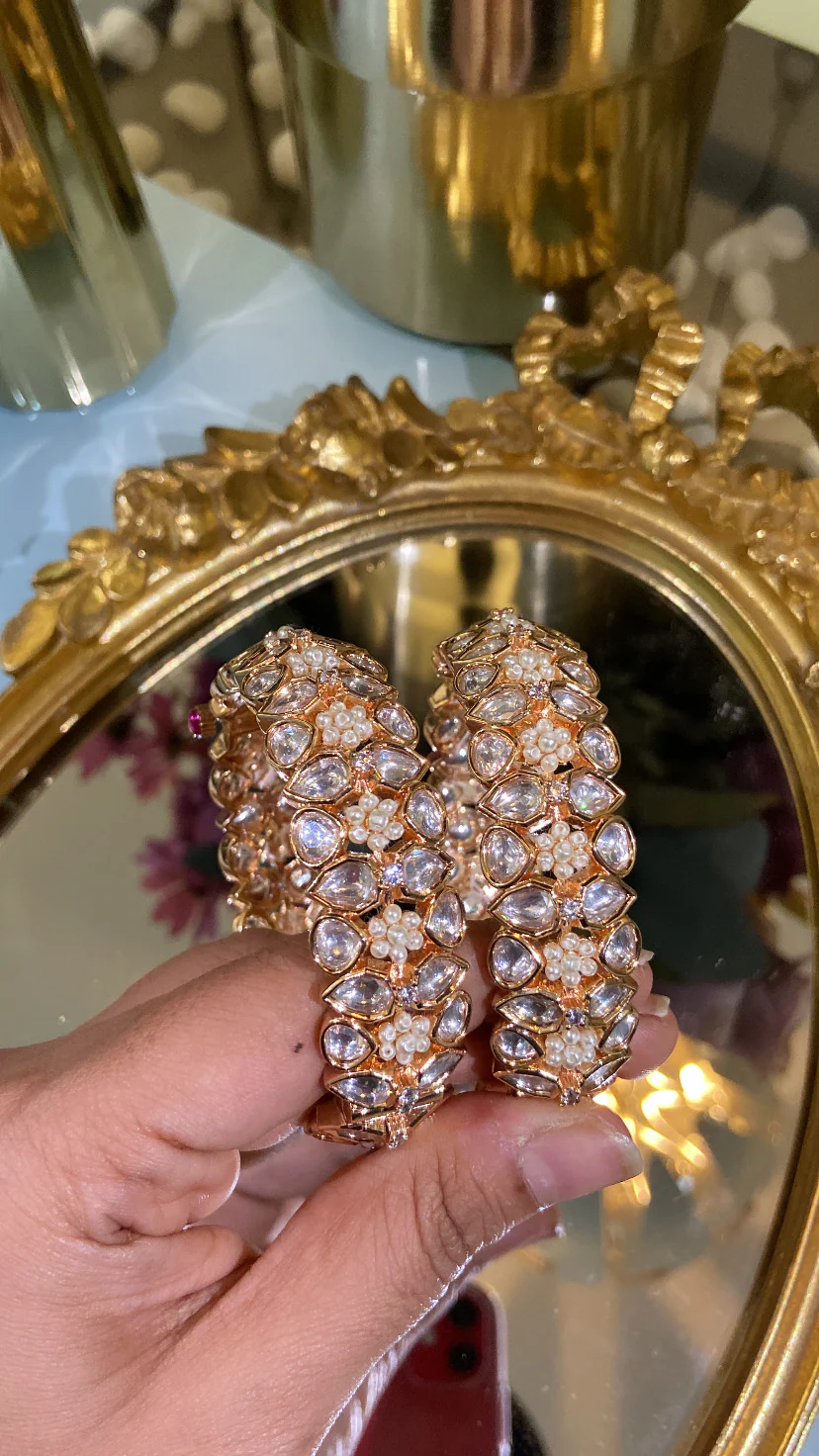 Pearl embedded polki kada (Pair) - Image 3