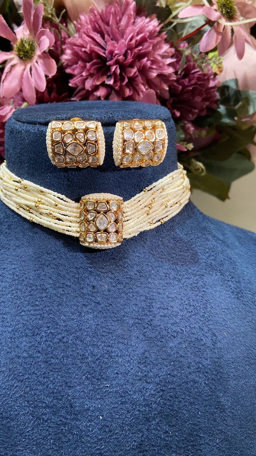 Festive Pearl Polki dainty choker set - Image 3