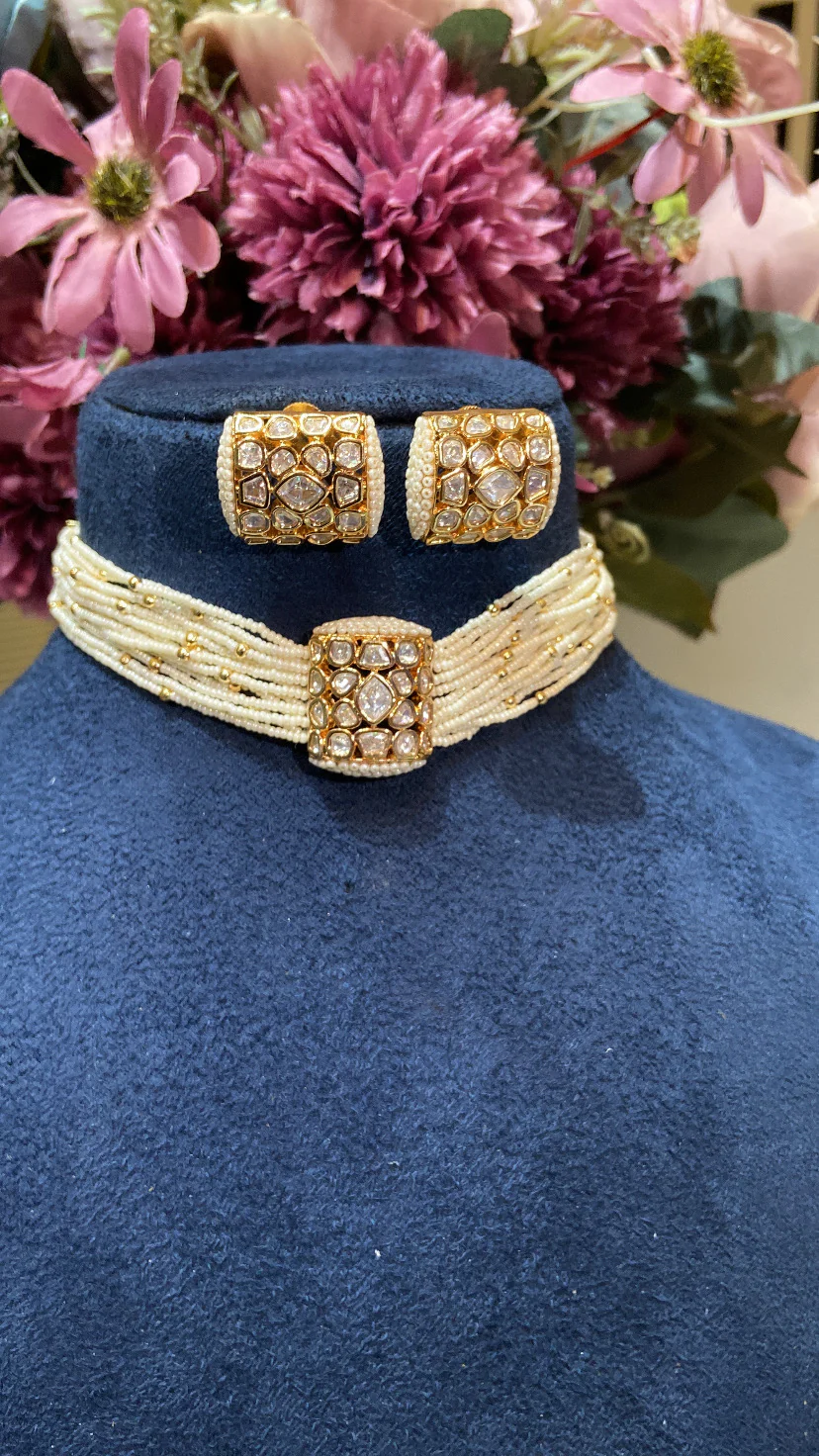 Festive Pearl Polki dainty choker set - Image 4